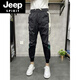 Jeep Spirit Summer Summer Seda delgada Seda de secado rápido Pantalones casuales para hombres Pantalones deportivos elásticos delgados de nueve puntos Milk Seda Pequeñas Pantalones Harén Trendy Black D1225 28