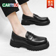 CARTELO men's loafers 2025 spring men's shoes heightened thick sole shiny trendy leather shoes lazy beans shoes 3519 black high quality version 38