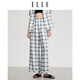 ELLE Plaid Casual Suit 2025 Summer New Style Loose, Lazy, Skin-Friendly, Comfortable, Can be Weared Outer Home Clothes Black and White (Pajama Pants) S