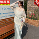 恒源祥针织镂空罩衫缎面吊带连衣裙套装两件套女2025春夏新款ootd穿搭 淡蓝色套装 L 120-135斤