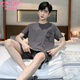 Pajamas de hombres modales 2025 Nuevo pantalones cortos de manga corta de algodón puro Juego de dos piezas delgado de dos piezas Ropa para el hogar Gran tamaño 9928# L [sugerido 100-120Jin [Jin iguala 0.5 kg]]