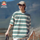 Big Mouth Monkey (paul frank) American fashion brand handsome color-blocking round neck men's T-shirt in summer thin loose stripes casual and versatile short-sleeved men's clothing green 698D [official authentic] XL [recommended 140-155 Jin [Jin equals 0.5 kg]]