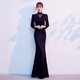 Wutuo black dress long skirt high-end cheongsam evening girl 2025 new temperament fishtail long version light luxury banquet host black S