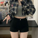 Small black tight denim shorts for women wearing summer high waist slim hot pants American pants black [WK-K503] S