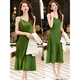 Luyiyahan black acetic acid suspender dress with high-end small satin mid-length temperament and slim inner skirt 9711 khaki suit + black dress S