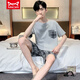 Catman MIIOW summer short-sleeved shorts men's pure cotton thin pajamas can be worn outside casual sports home clothing large size suit 9922 L