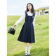 TVST light luxury brand children's clothing for girls and boys autumn new style dress fashionable and versatile girl suspender skirt for girls navy blue 130 cm