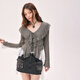 
CHUU fungus ruffled coat for women 2025 summer new lace long sleeves blouse temperament short top medium gray S -00