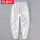 Hengyuanxiang Herrenhose mittleren Alters Retro Sommer atmungsaktives Ramie-Tie-Hosen Männer Elastizität Taille Lose chinesische Männer lässige neun-Punkte-Hose Militärgrün XL