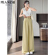 Baumwollgemachte Eisseide schmale Version hoher Taille mit breiten Beinen Casual Hosen für Frauen Sommer dünne Stil 2025 Neue lose kleine Anzughose 416 Weiß [hohe Qualität 27,5] L 100-115jin [Jin entspricht 0,5 kg]