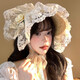 
DJVT Japanese Monkey Princess Lolita Hat Women's Spring and Summer Lace Knitted Straw Hat French Retro Sunshade Sun Hat Beige Lace Straw Hat All Size