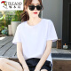 Camiseta de algodón puro de algodón puro para mujeres con cuello redondo suelto versátil camiseta de base sólida de color sólido Top 6172 Polvo de cuero M recomendado 80-105 Jin [Jin equivale a 0,5 kg]
