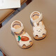 Fat Donglai Girls Baotou Sandals 2024 Summer New Children's Hollow Princess Shoes Female Baby Soft Bottom Rabbit Toddler Shoes Trendy Off-White 23 Sizes/Inner Length 15.0cm