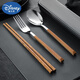 
Disney Student Portable Tableware Set Stainless Steel Chopsticks Spoon Fork Three-Piece Set Office Worker Travel Tableware Storage Box [Gold] Spoon + Chopsticks + Box