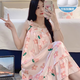 浪莎（LangSha）睡裙女夏季自带胸垫冰丝凉感吊带睡衣夏天女士甜美可爱家居服春秋 3889【不可拆胸垫】 M 【75-100斤】