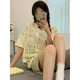 Jingya Datong Pyjamas 12-15 Jahre für Frauen im Sommer dünne reine Baumwolle mit Brustpolster Kurzarm Shorts Korean niedliche Heimkleidung Qgl6627 m [mit Brustpolster]