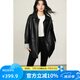 Basic House/Baijiahao Korean striped splicing PU leather jacket spring retro lapel jacket top for women black L