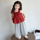 Girls Summer Set 2025 Neue modische Kinderkleidung 1-3 ärmelloses kleines Mädchen Sommer zweiteiliger Set 3-6 Jahre alte Burgund Dünnstil 120 cm