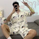 Mu Fengqing pajamas for men in summer short-sleeved thin plus fat plus size cartoon teenager men's home clothes two sets summer 6623 short-sleeved suit M standard (high 165100Jin [Jin equals 0.5 kg])