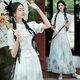 
Playboy; PLAYBOY new Chinese jacquard retro stand collar button Chinese style short-sleeved top one-piece national trend printed horse-face skirt suit for women 2375 white + 2396 green + 12187 white M