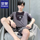 Romon Summer Set Herren Kurzarm Pyjamas dünne Baumwolle Freizeit Plus-Größe Teen Home Kleidung Lose zweiteiler Set D9928 L Männer