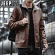 JEEP SPIRIT Jeep Leather Jacket Men's Autumn and Winter Leather Jacket Motorcycle Leather Retro Harley Motorcycle Riding Suit Pilot Black 2XL
