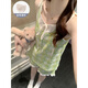 Mengluan Plaid Little Flower Pyjamas pour les femmes en été mince de poitrine avec poitrine sexy mignon short à suspension 2025 Vêtements à la maison T1381 Polka Doll Puppy Belt amovable poitrine PAD 2XL