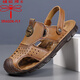 Dragonfly brand top layer cowhide bag sandals men's new leather summer beach shoes soft sole beef tendon sole dad sandals two wear 6908 brown 41