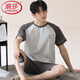 浪莎（LangSha）2025新款夏天条纹睡衣男士夏季青少年短袖男生纯棉家居服男款大码 HDE-9922 L