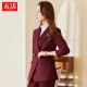 Wuwo professional wear women's suit small suit women's slim design niche fashion temperament famous autumn and winter striped suit burgundy jacket + trousers L