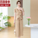 Belle Chana's new mother summer suit fashionable chiffon shirt for women with elderly belly slimming short-sleeved top two-piece set Orange Red 829 XL [Suggestions 90--110]
