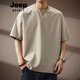 JEEP SPIRIT高端40支丝光棉亨利领短袖T恤男士夏季新款重磅凉感半袖衫上衣服 杏色 M 适合110-130斤
