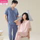Modal couple pajamas spring and autumn short-sleeved trousers one man and one woman cool ice silk summer cardigan large size suit NSN-12109 women-12309 men M women M men's L