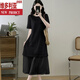 Victoria's Style 2025 Été Nouveau cou rond à la mode décontracté et belle à la mode creux à la mode à clôture minceur de pantalon à manches courtes robe noire M [Recommandé 90-100jin [Jin est égal à 0,5 kg]]