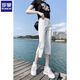 
Romon Cropped Jeans for Women in Summer 2025 New High Waist Slim Small Fat mm Slit Large Size Straight Mid-Level Pants 6199 White XL Recommended 115-130Jin [Jin equals 0.5 kg]