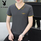Playboy (Playboy) T-shirt à manches courtes pour hommes à manches courtes en V pur en forme de V Coton en V Finche à moitié à manches minces Sweat mince Sweat Black Qy693 M