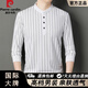 Pierre Cardin long-sleeved sweatshirt men's T-shirt 2025 spring stand-up collar vertical strip Henry collar simple pattern loose bottoming T-shirt camel M