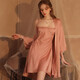 Montagut Frühlings- und Herbst Sexy Pyjamas für Frauen 2025 Neues französisches heißes Nachtkleid Zweiteilige Set mit Brustpolster Home Sommer Dünn Ice Seide xe6629#Champagner Farbe mit Brustpolster abnehmbar ein Sling + Schlafkleid