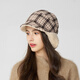 Kenmont wool plaid ear protection beret women's lamb velvet thickened warm double-sided peaked cap km-5264