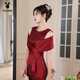 Playboy (PLAYBOY) burgundy evening dress 2025 new women's light luxury sleeveless dress temperament sequin temperament fishtail dress burgundy M