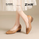 
ZHR top layer cowhide women's shoes commuting leather shoes for women's shallow mouth thick heels single shoes workplace work shoes S689 apricot yellow 38