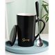 JINGREPUBLIC mug ceramic coffee cup tea cup large capacity 380ml with spoon lid Lucky series black