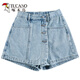 Color de luz de carpintería de color pantalón de mezclilla de cintura alta para mujeres en el verano 2025 Nuevo a la línea A de la cadena de cadera de la cadena de la línea A pantalones de falda M [sugerido 95-110jin [Jin equivale a 0.5 kg]]]