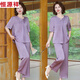 Hengyuanxiang Satin Temperament Set 2025 Summer Retro Mom Jacquard Top Straight Pants Large Size Two-Piece Set Coffee Color 1303MYC687 XL Recommended 85-100Jin [Jin equals 0.5 kg]