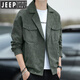 JEEP SPIRIT西装领男士纯色夹克春秋季新品韩版潮牌灯芯绒休闲男装外套 黑色 XL ( 125-140斤)