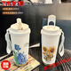 Shantoulin Village Water Cup Rose und Schmetterling Doppelgetränk Thermalbecher Blume Kaffeetasse Männliche und Frauen große Kapazität Strohsportwagen Edelstahl Liner-520ml mit Lanyard BXAB695 Blume