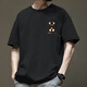 500g heavy 200 T-shirts for men in summer European and American fashion brand small neckline pure cotton short-sleeved couple outfit American five-point sleeve Violent bear-white S 90-120Jin[Jin equals 0.5 kg]
