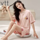 
VTT new pajamas with chest pads for summer women's short-sleeved shorts two-piece suit casual cartoons for home wear V short-sleeved suit: WP1047 M