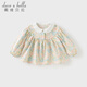DAVE&BELLA pure cotton girls' shirts, baby girls' long-sleeved tops, spring clothes, new styles, children's shirts, children's clothes, flower print, in stock, 130 cm (recommended height 120-130cm)