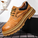 
Paul Camel Men's Shoes Spring Work Shoes Men's Low Top Genuine Leather British Casual Leather Shoes Thick Sole Rhubarb Martin Boots F3889_Golden 38
